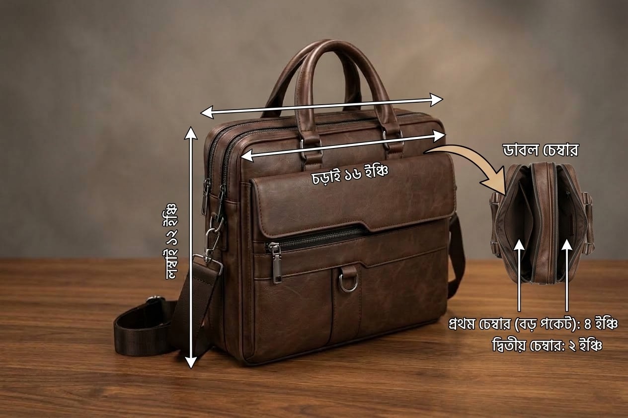 (Choklate Double Chember) Premium Artificial Leather Bag 16"/12"/6" ....(Code 611) ঢাকা সিটিতে ৭০, বাইরে ১৩০ টাকা কুরিয়ার চার্জ প্রযোজ্য