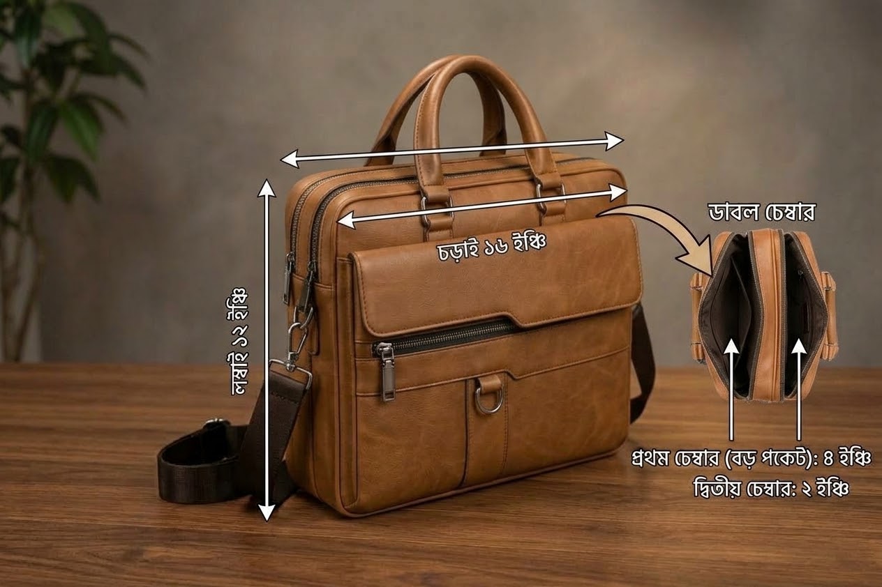 (Brown Double Chember) Premium Artificial Leather Bag 16"/12"/6" ....(Code 613) ঢাকা সিটিতে ৭০, বাইরে ১৩০ টাকা কুরিয়ার চার্জ প্রযোজ্য
